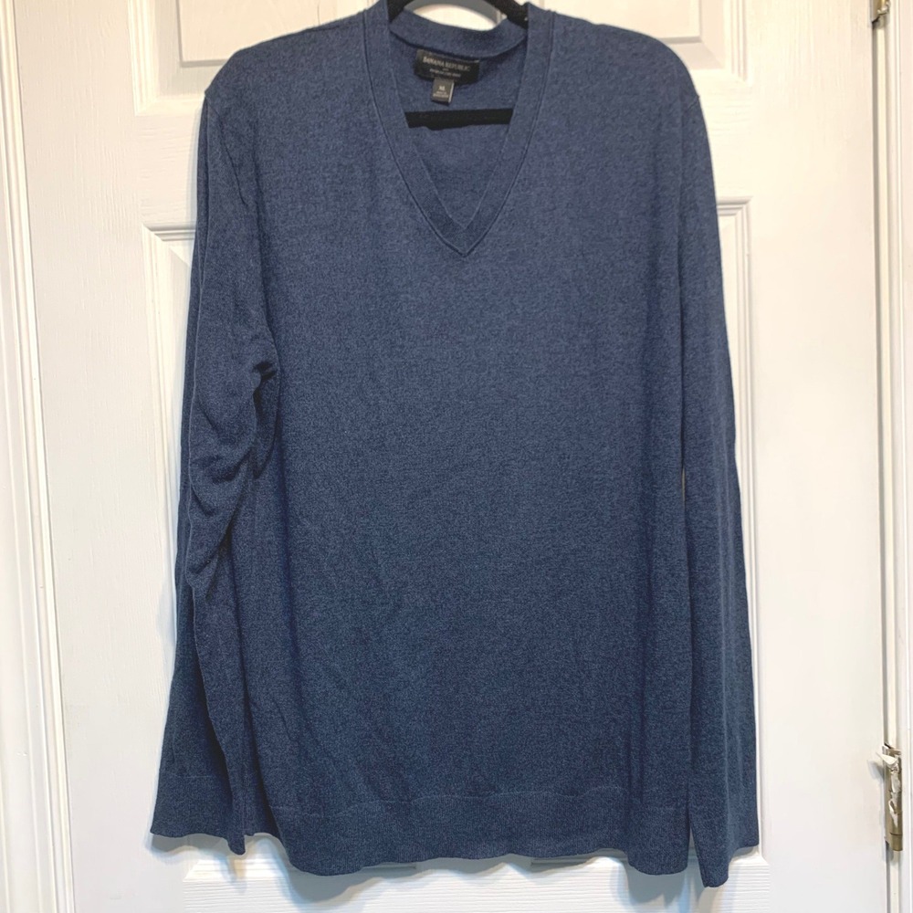 Banana Republic V-Neck Sweater XL Blue Premium Luxe Yarn Cotton Silk Cashmere